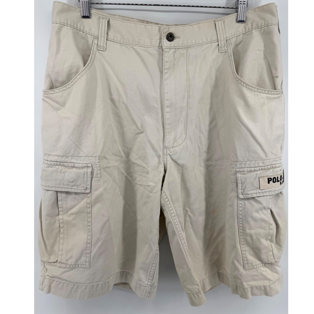 Vintage Polo Jeans Co Ralph Lauren Mens Cargo Shorts Tan 36 Cotton Twill 0765